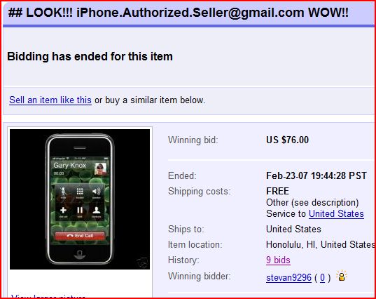 IPhone email on eBay